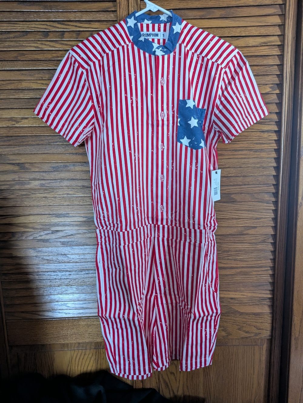 Tipsy Elves NWT‎ RompHim Patriotic Red & White Striped Romper Mens Small